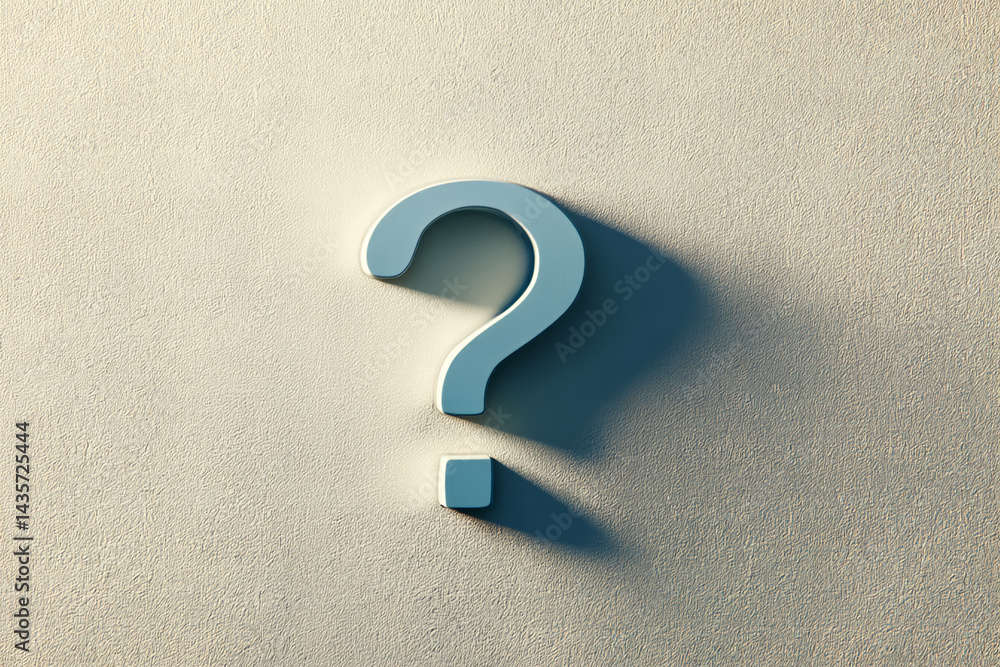 Poster 3d question mark on textured beige background, symbolizing inquiry, uncertainty, or need for informa