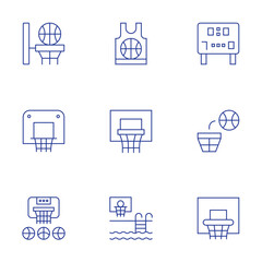 Basketball icons set. Thin Line style, editable stroke. scoreboard, shirt, basketball, basketball game