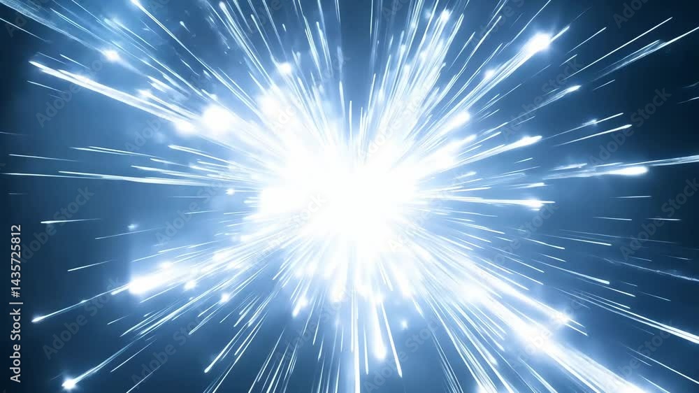 Poster dynamic explosion of blue light rays and energy creating vibrant visual effects.