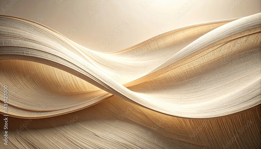Poster flowing patterns of curved wood textures studio environment abstract art warm lighting artistic pers