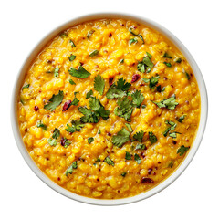 bowl of healthy dal khichadi or khichdi top view isolated on a white background