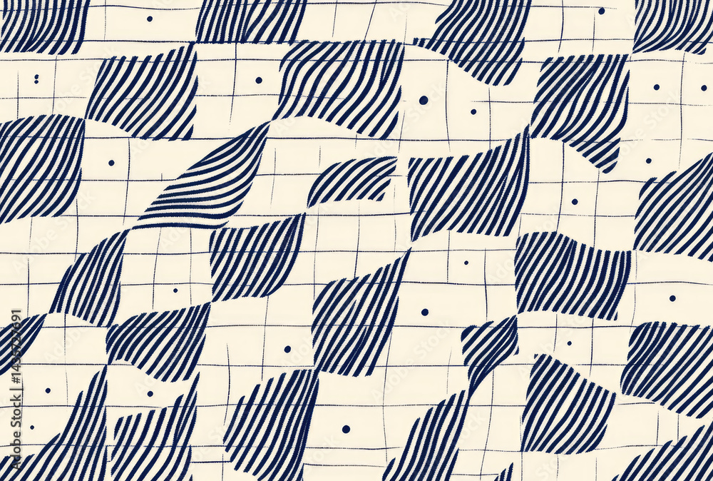 Aufkleber abstract navy and white pattern with wavy lines and dots creates dynamic, modern design. irregular g