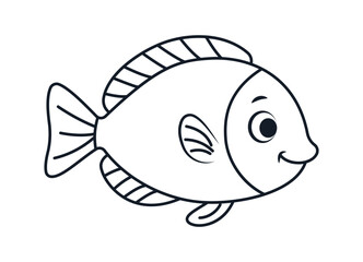 Obraz premium Fish Animal colorless cartoon. Outlined illustration with thin line black stroke