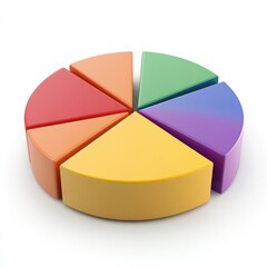 Obraz premium Colorful pie chart with seven slices on a white background view