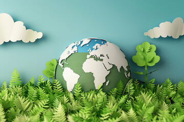 Greeting card with holiday composition for world environment day, abstract vivid composition consists of fictional unreal fantastic vision on background