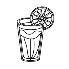 Minimalist outline of juice glass with orange slice garnishing in simple graphic style