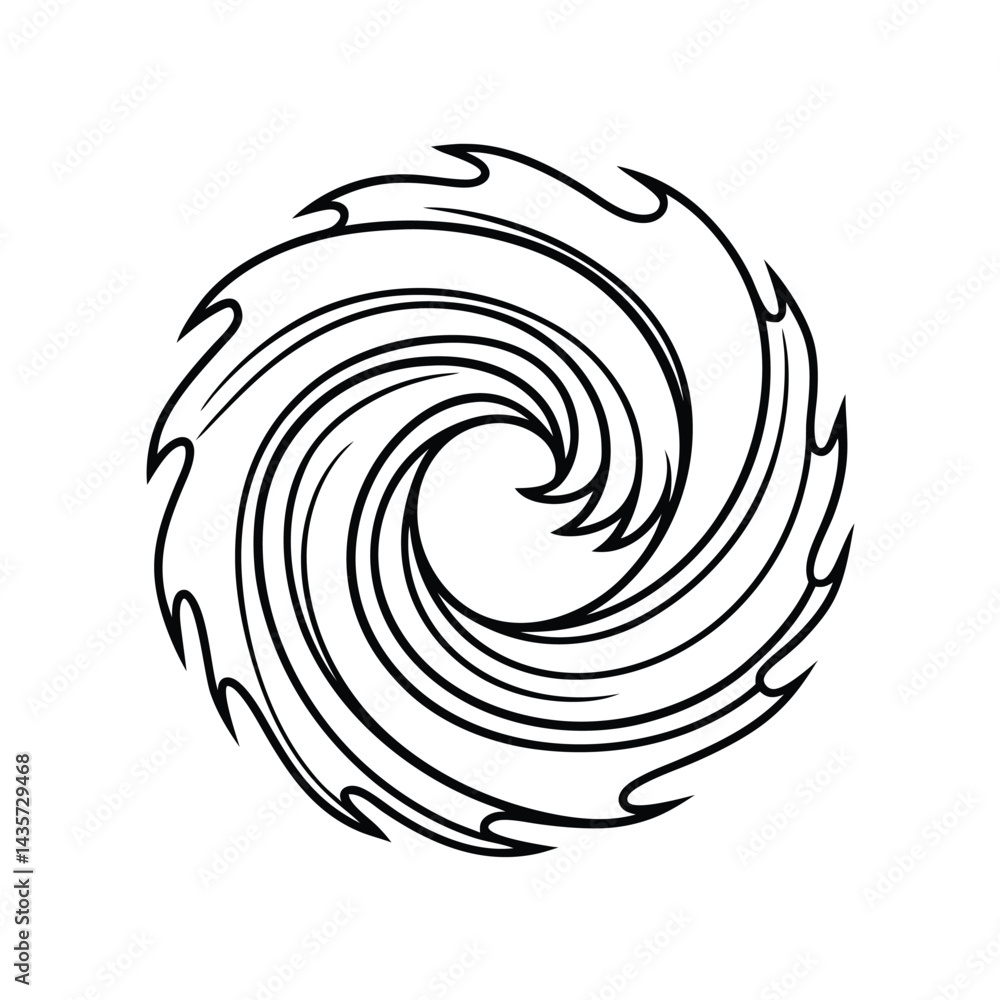 Poster abstract vortex swirl design with sharp edge elements in black and white