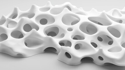Abstract white sculpture with a complex, organic form.