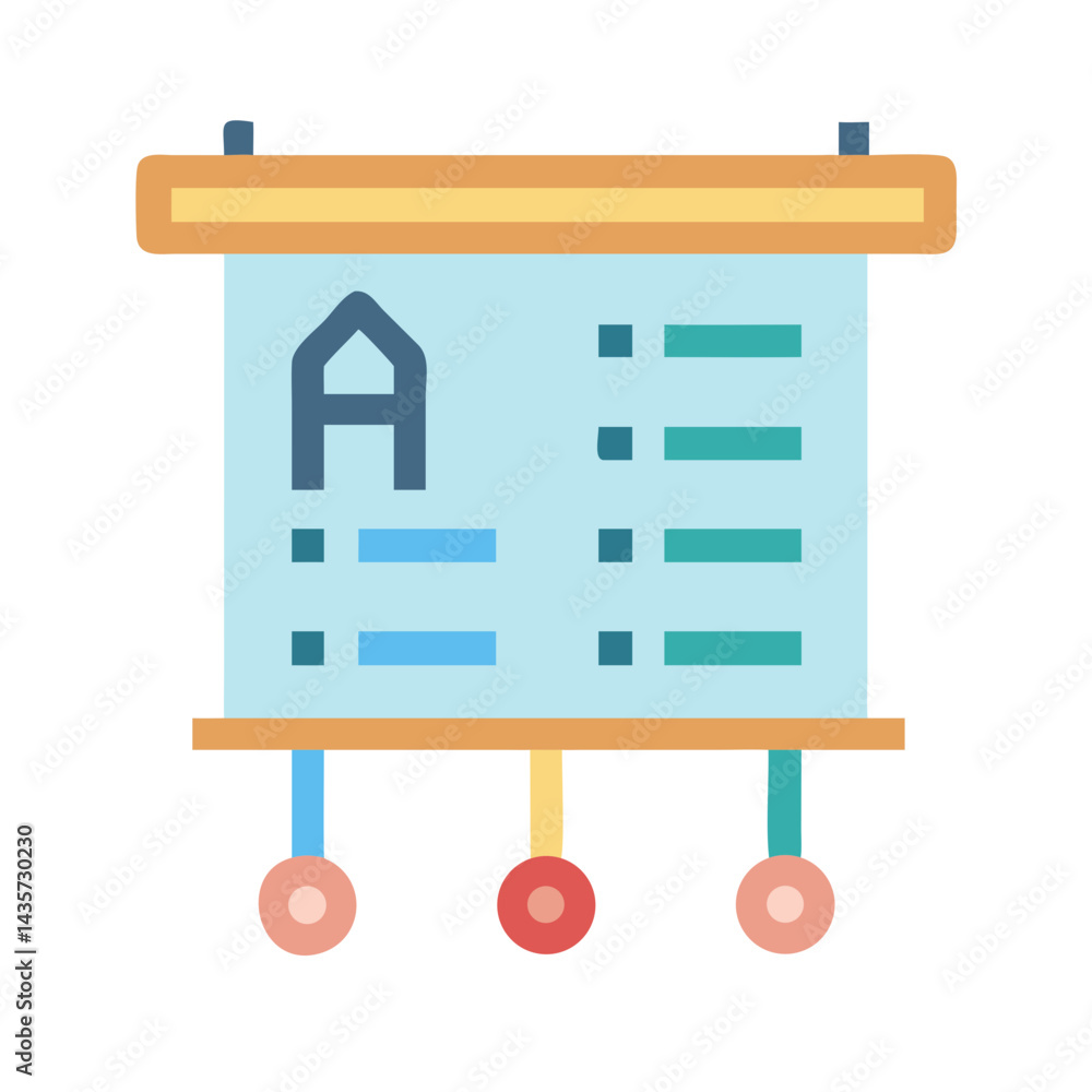 Poster presentation board with information icons and simple flat design