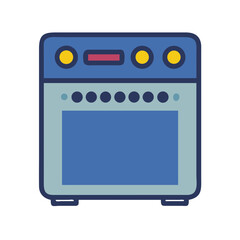 Cartoon oven appliance illustration on a black background