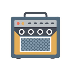 Stylized guitar amplifier illustration against black backdrop graphic design