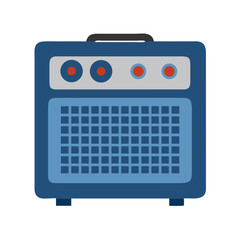 Blue amplifier illustration on black background for music industry