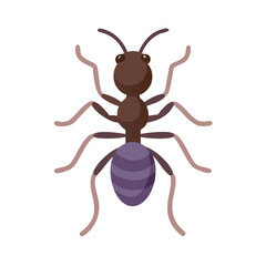 Flat style illustration of an ant on black background