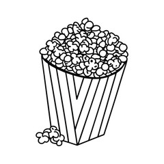 Popcorn in striped container line art cinema snack outline style