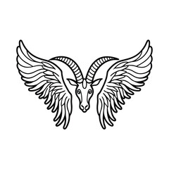 Black and white silhouette of a winged goat minimalist design animal icon