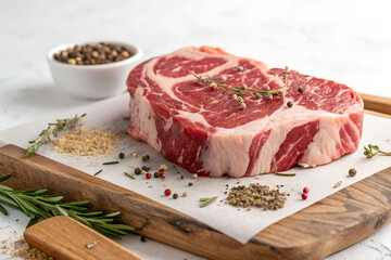 Fresh Raw Steak on Wooden Board