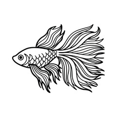 Elegant black outline of a siamese fighting fish with flowing fins and tail isolated