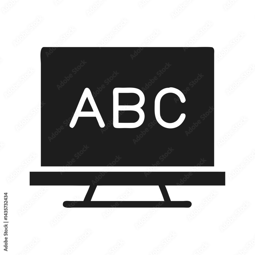 Poster monitor displaying abc letters on screen, simple icon style