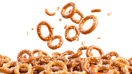 Dynamic Salted Pretzels Falling onto Pile - Professional Image Usage