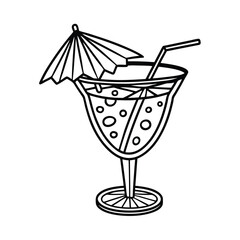 Outline of a refreshing cocktail with umbrella and straw ready to enjoy a summer day