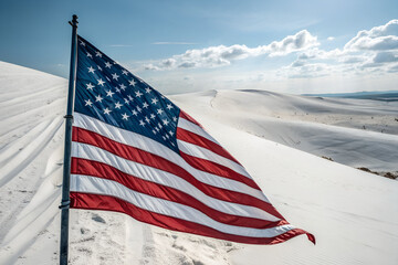 American Flag in Snowy Landscape