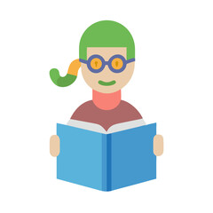 Illustration of a student reading a book in flat style