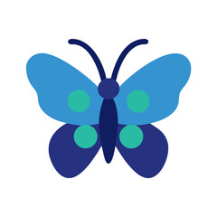 Whimsical blue butterfly graphic with contrasting polka dots design
