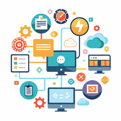 Creative Concept Of Computing And Technology Colorful Flat Design Style