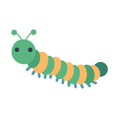 Cute cartoon caterpillar on black background with flat design