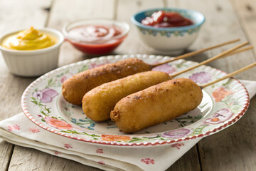 Delicious Corn Dogs with Condiments
