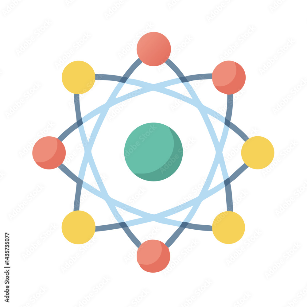 Aufkleber flat design atom structure with orbits and nucleus symbol