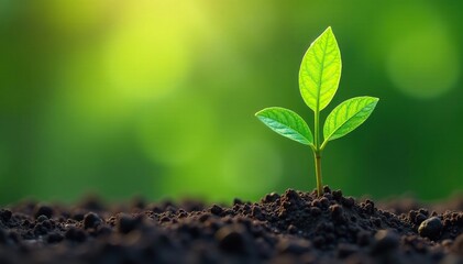 Naklejka premium Single young tree sapling, vibrant green foliage , photography, young, ecology