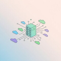 Cloud Network Illustration Central Server Pastel Colors SaaS Branding