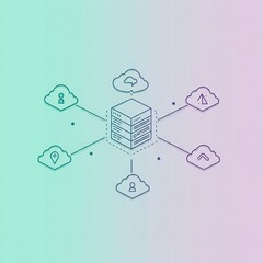 Futuristic Cloud Connection Line Art Server Network Tech Illustration