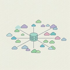 Cloud Network Illustration Central Server Pastel Colors SaaS Branding