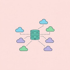 Tech Cloud Network Illustration Central Server Minimalist Design
