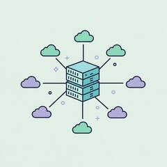 Cloud Network Illustration Central Server Pastel Colors SaaS Branding