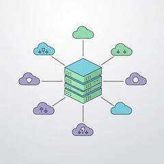 Cloud Network Illustration Central Server Pastel Colors SaaS Branding