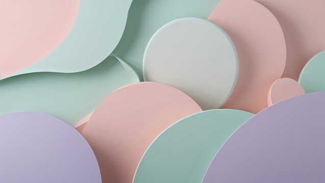 Use a blend of soft abstract pastel colors like blush pink, mint green, and lavender. Incorporate abstract shapes, such as smooth curves and light geometric forms, to create a modern, serene backgroun