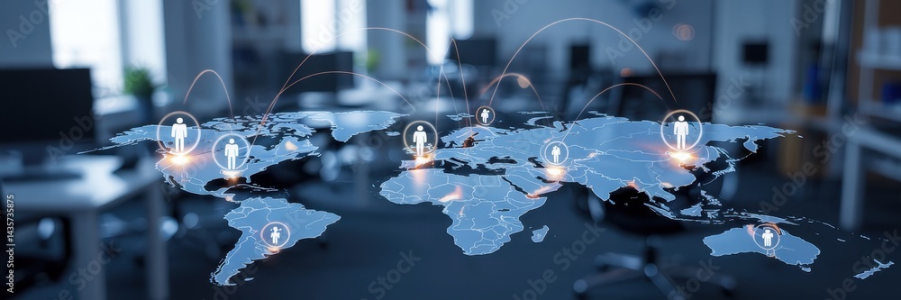 Poster global network visualization on a world map.