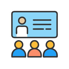 Conference meeting with presentation flat design vector illustration