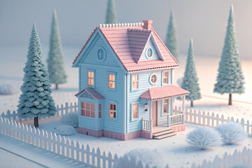 Fototapeta premium Miniature Winter House Scene