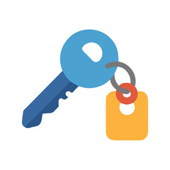 Minimalistic illustration of a key with tag on black