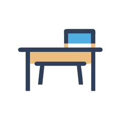 Modern minimalist desk and chair isolated on black background