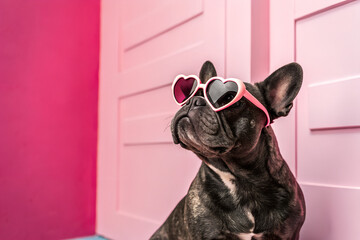 French Bulldog with Heart-Shaped Sunglasses