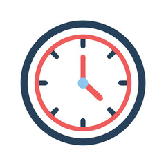 Flat design clock icon depicting five o'clock time