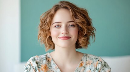 Smiling woman with wavy hair