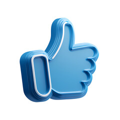 Obraz premium 3D Render of a Blue Thumbs Up Icon with White Outline on Transparent Background