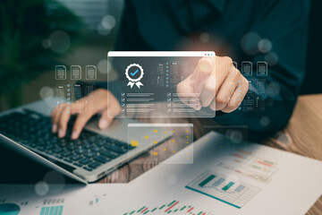 Business Professional Analyzing Data with Technology in Office Setting, business concept.