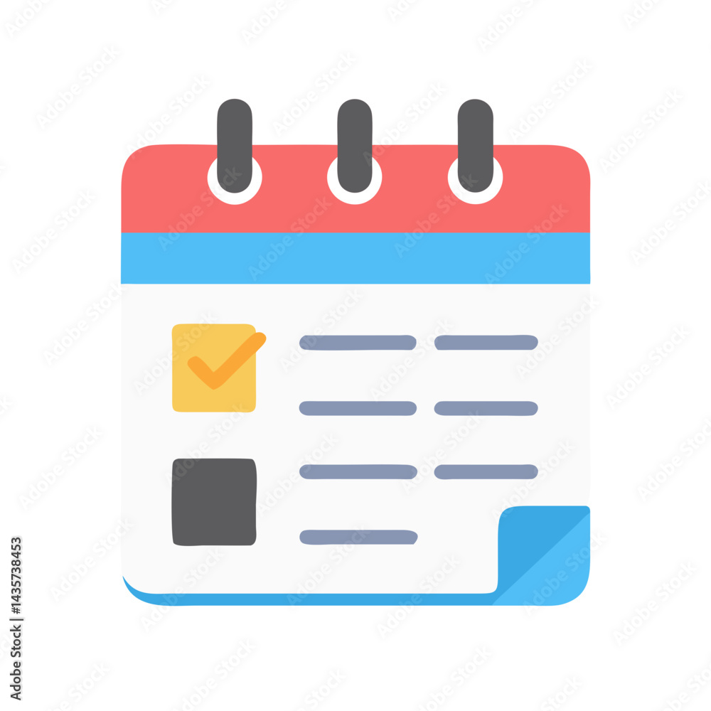 Poster flat design calendar icon with checkmark and simple lines